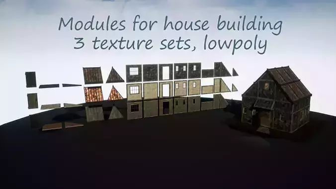 House-building modules 3 skins Free low-poly 3D model
