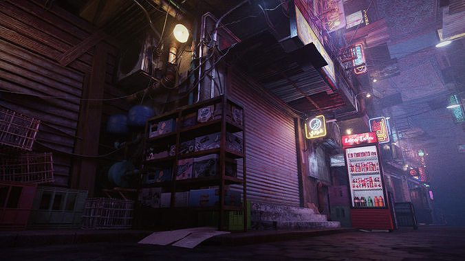 Cairo City Cyberpunk Streets - Animated Neon Signs - Day - Night 3D model 7