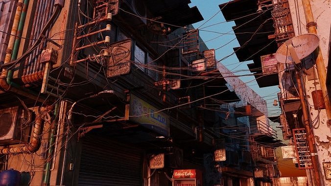 Cairo City Cyberpunk Streets - Animated Neon Signs - Day - Night 3D model 3