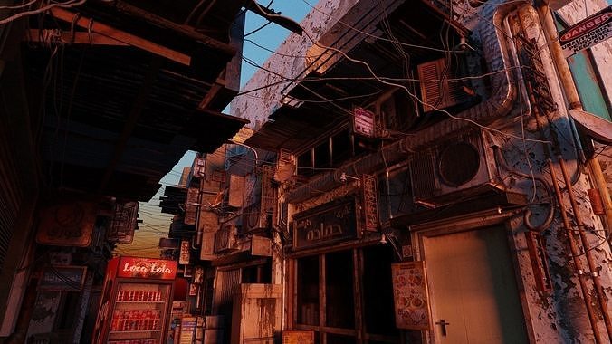 Cairo City Cyberpunk Streets - Animated Neon Signs - Day - Night 3D model 5