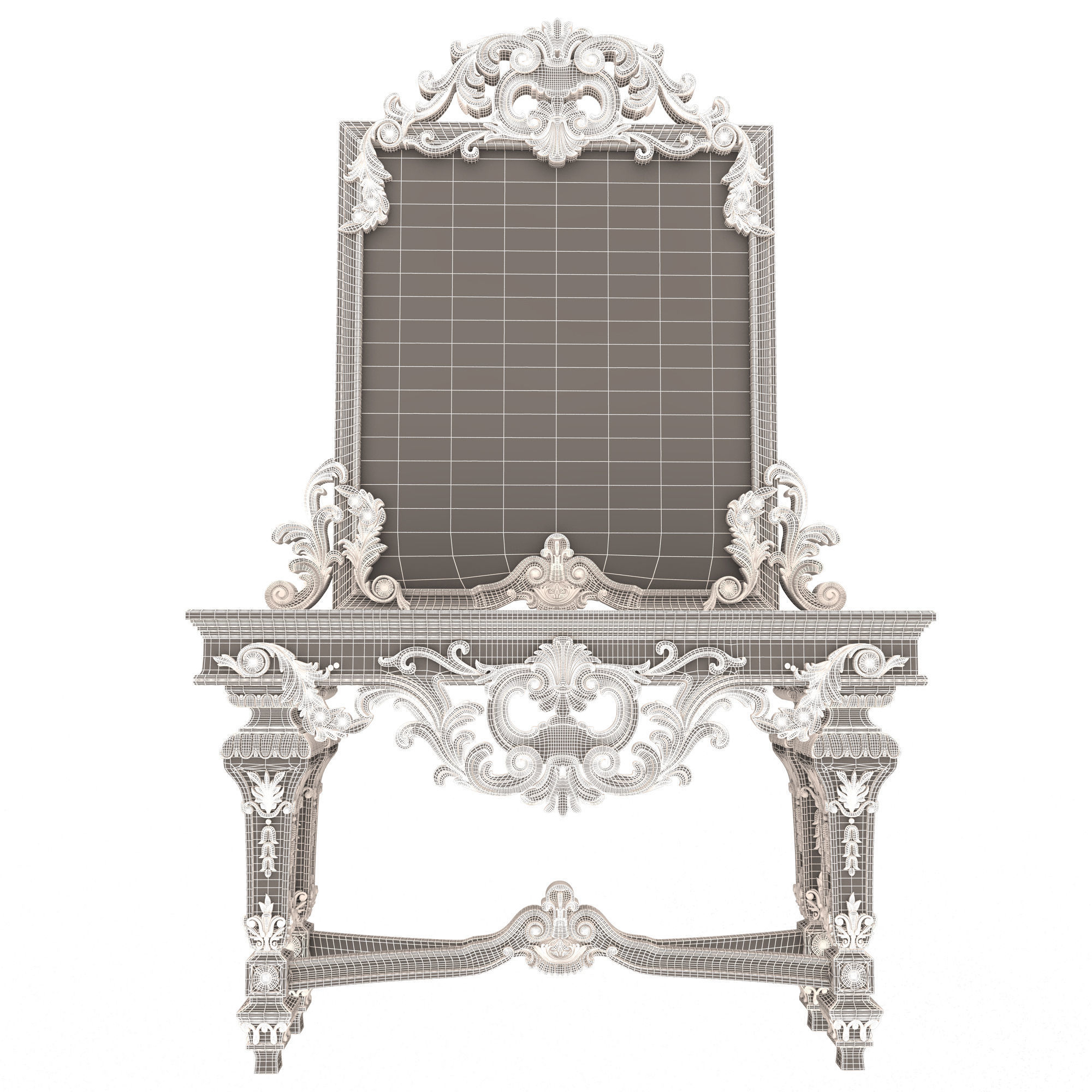 Classic Console Table with Mirror 01 Low-poly 3D model_11