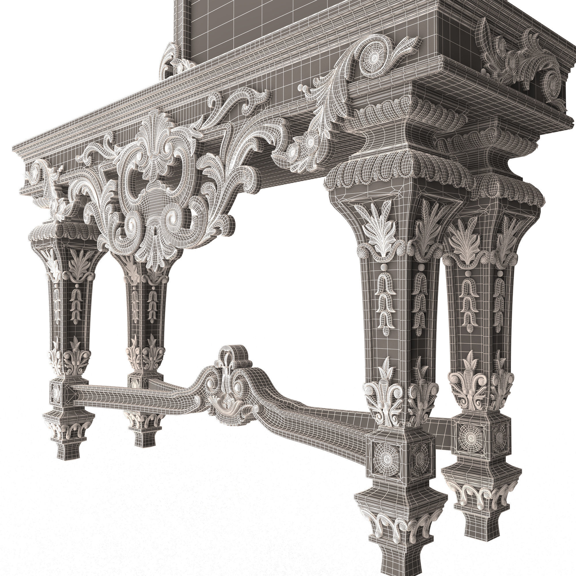 Classic Console Table with Mirror 01 Low-poly 3D model_15