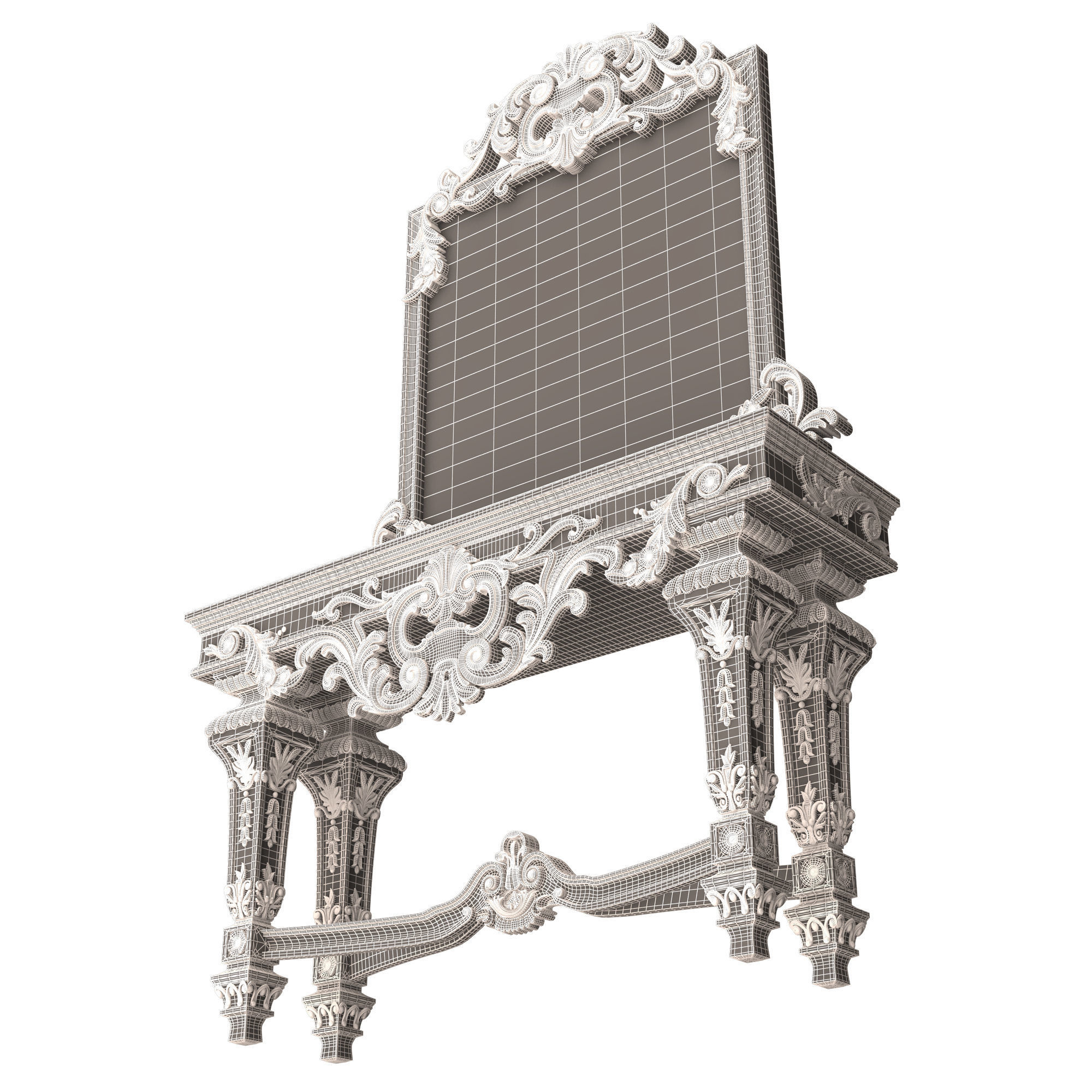 Classic Console Table with Mirror 01 Low-poly 3D model_13