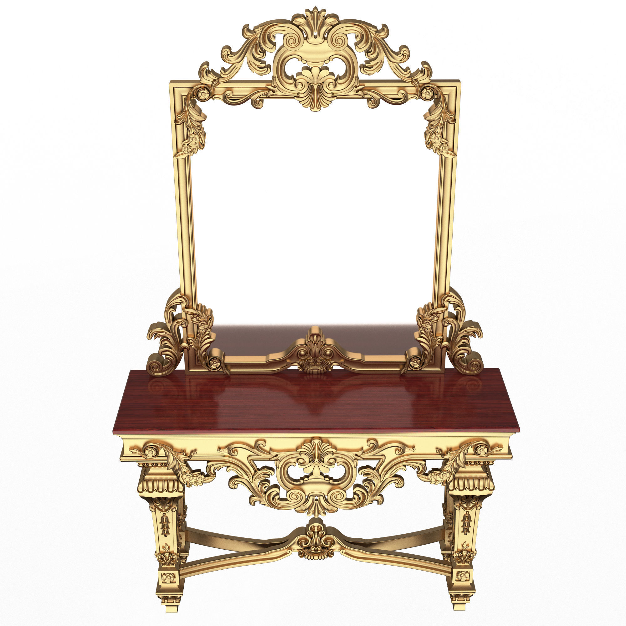 Classic Console Table with Mirror 01 Low-poly 3D model_5