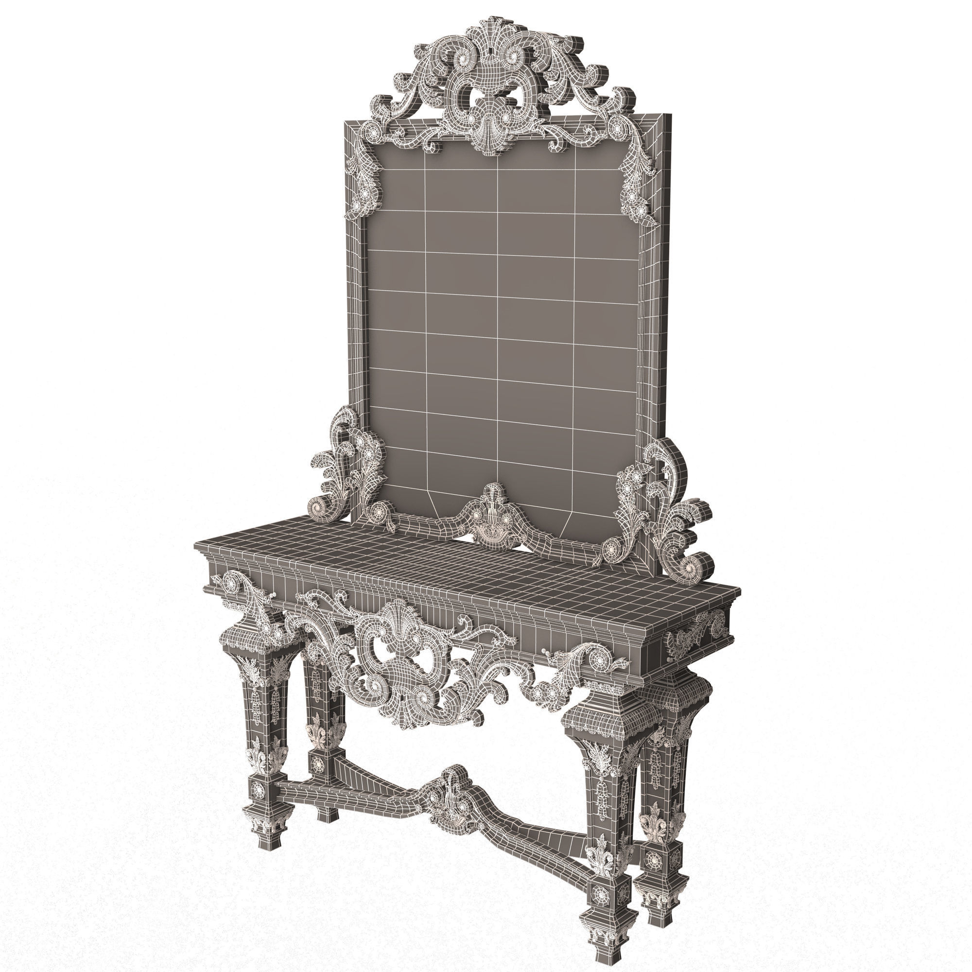 Classic Console Table with Mirror 01 Low-poly 3D model_19