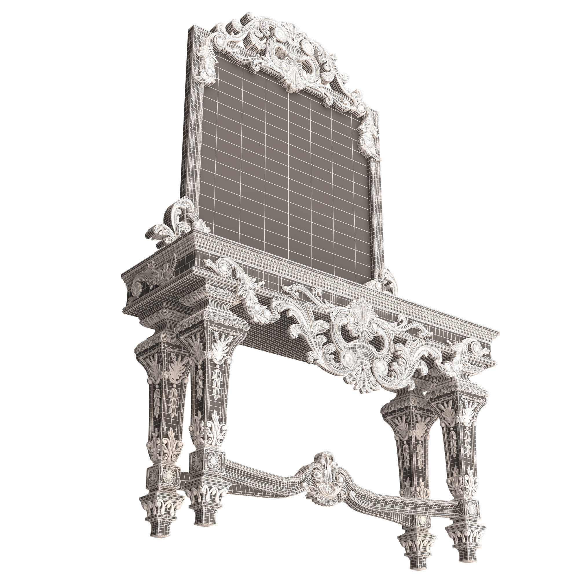 Classic Console Table with Mirror 01 Low-poly 3D model_12