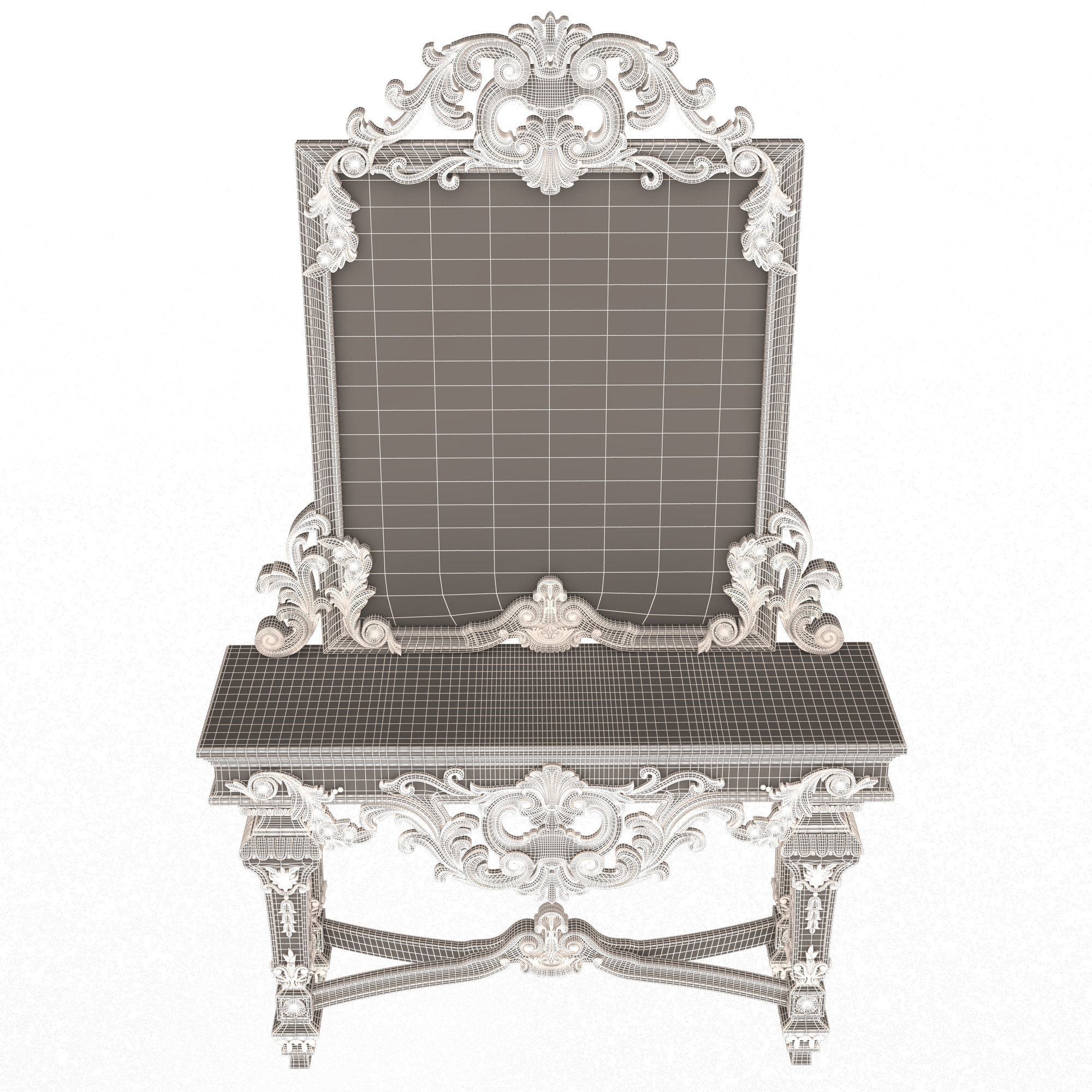 Classic Console Table with Mirror 01 Low-poly 3D model_14