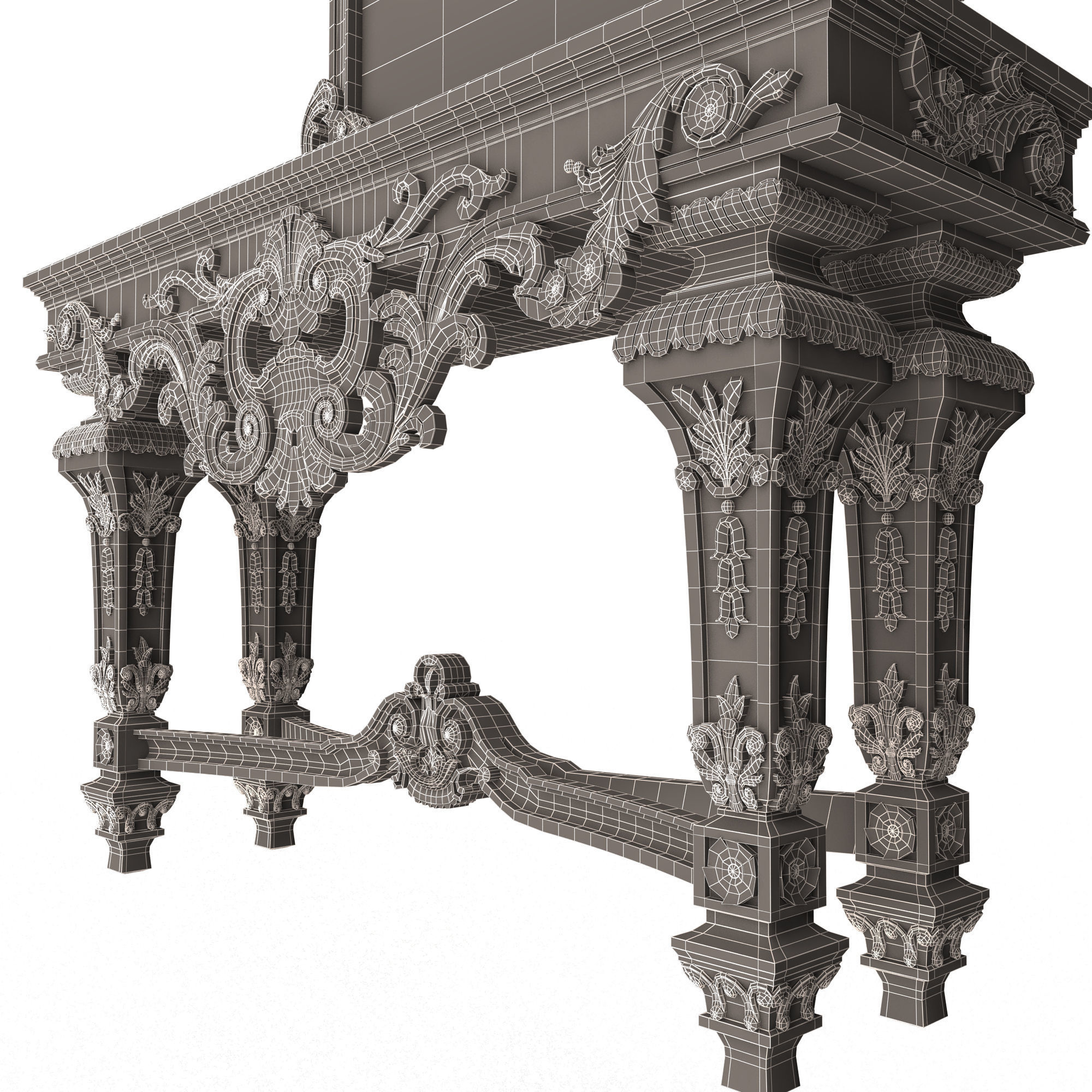 Classic Console Table with Mirror 01 Low-poly 3D model_24