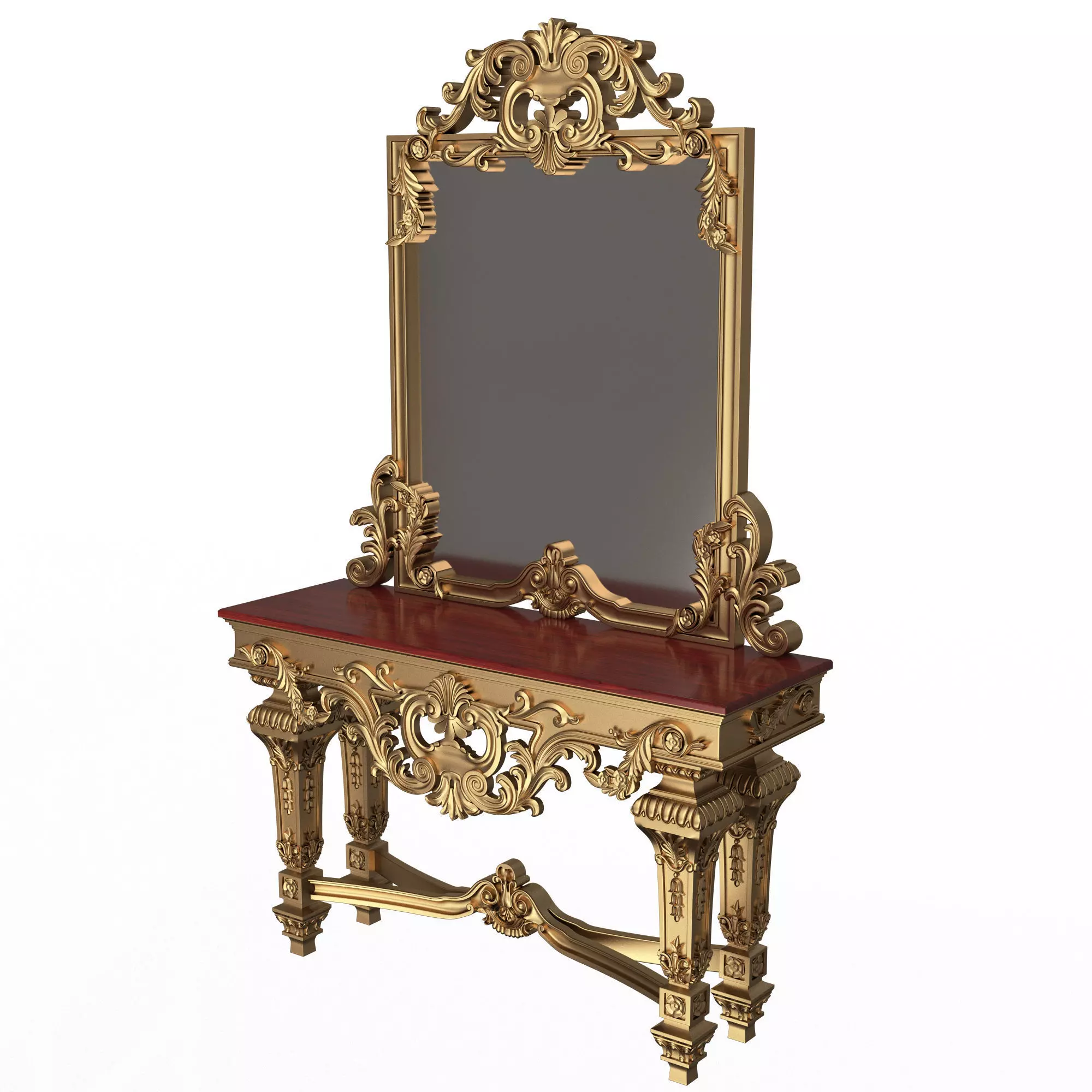 Classic Console Table with Mirror 01 Low-poly 3D model_0