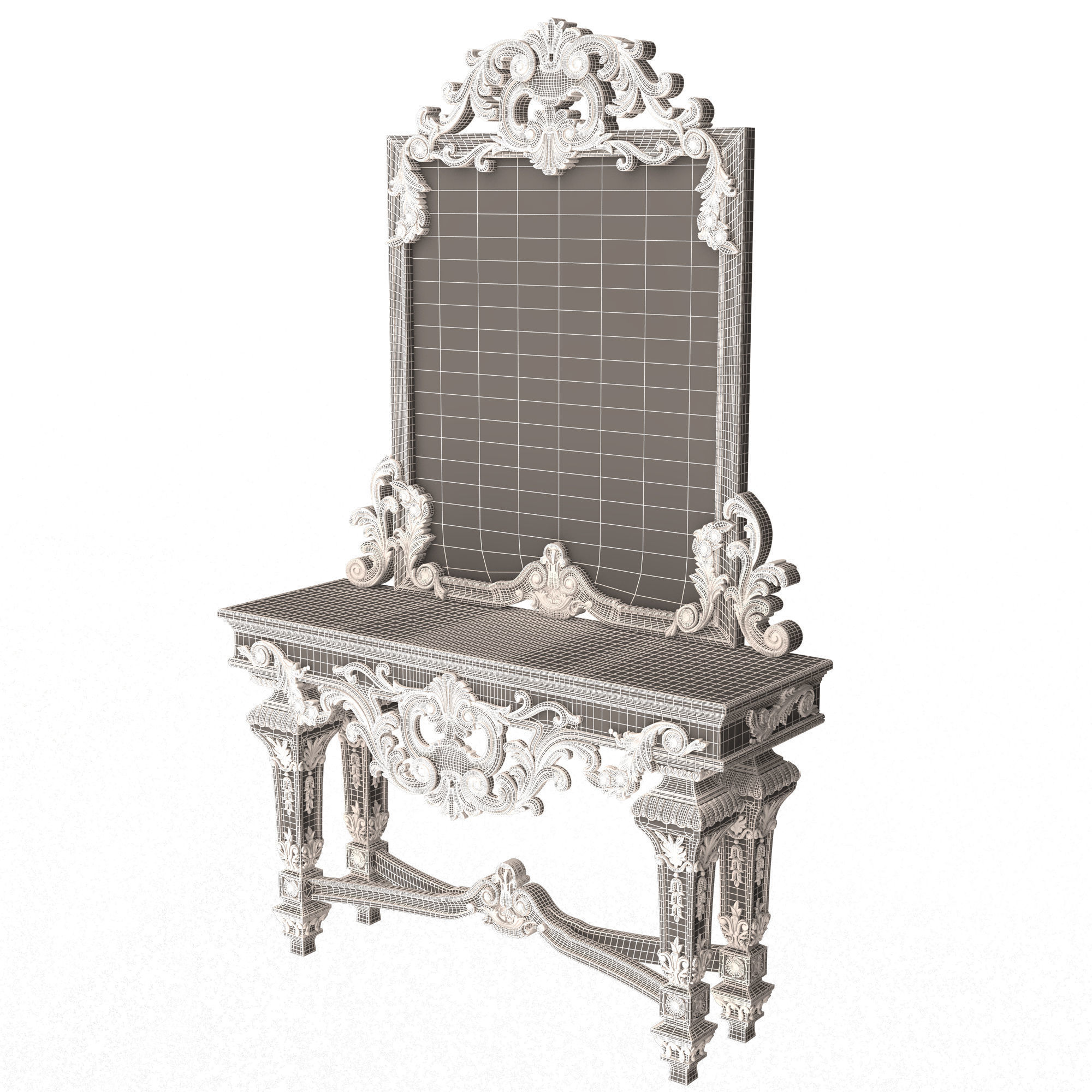 Classic Console Table with Mirror 01 Low-poly 3D model_10