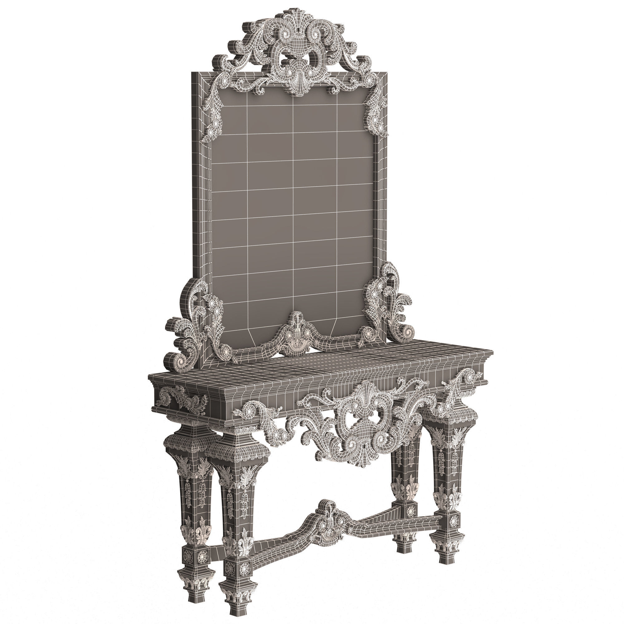 Classic Console Table with Mirror 01 Low-poly 3D model_18