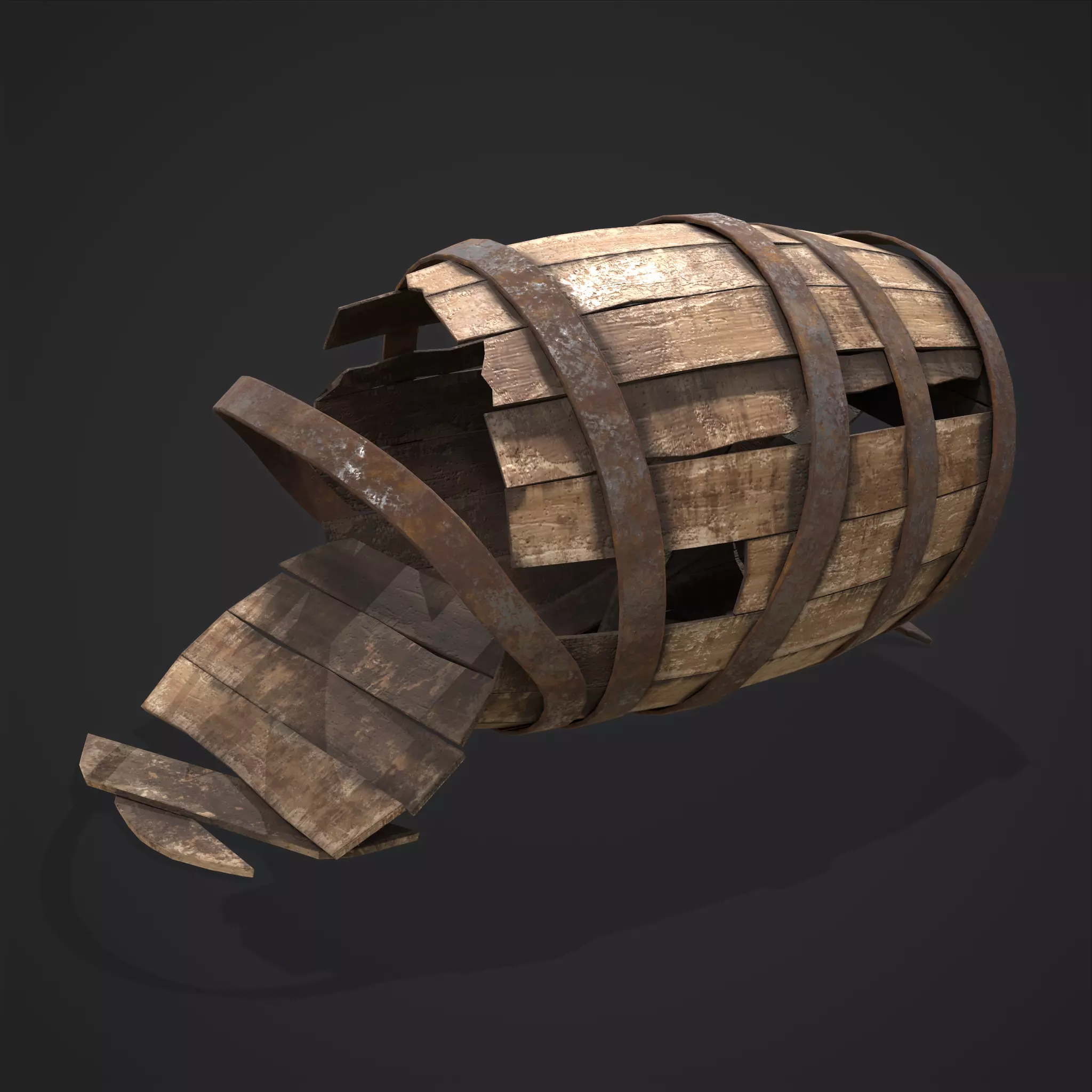 Broken Barrel Low-poly 3D model