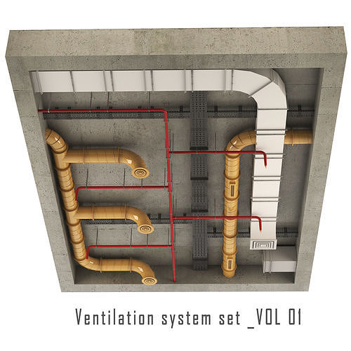 Ventilation system set  Low-poly 3D model