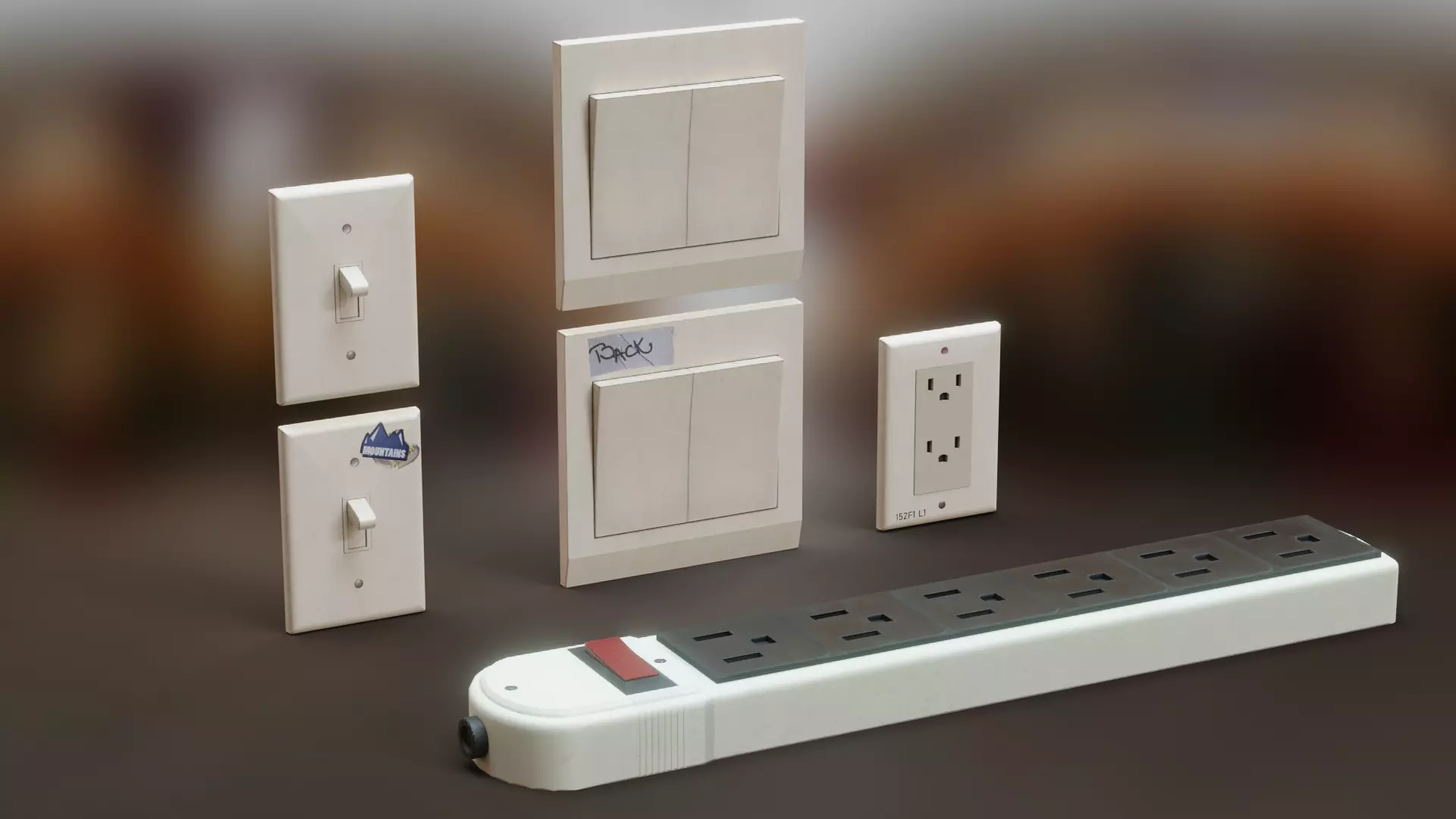 Outlets and Switches - Clean and Dirty Low-poly 3D model_0