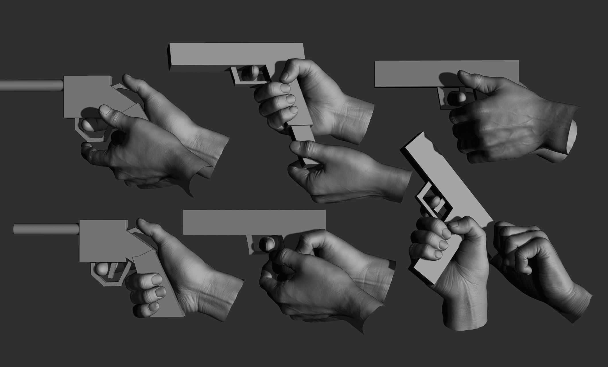 6 male hand poses 3D model_4