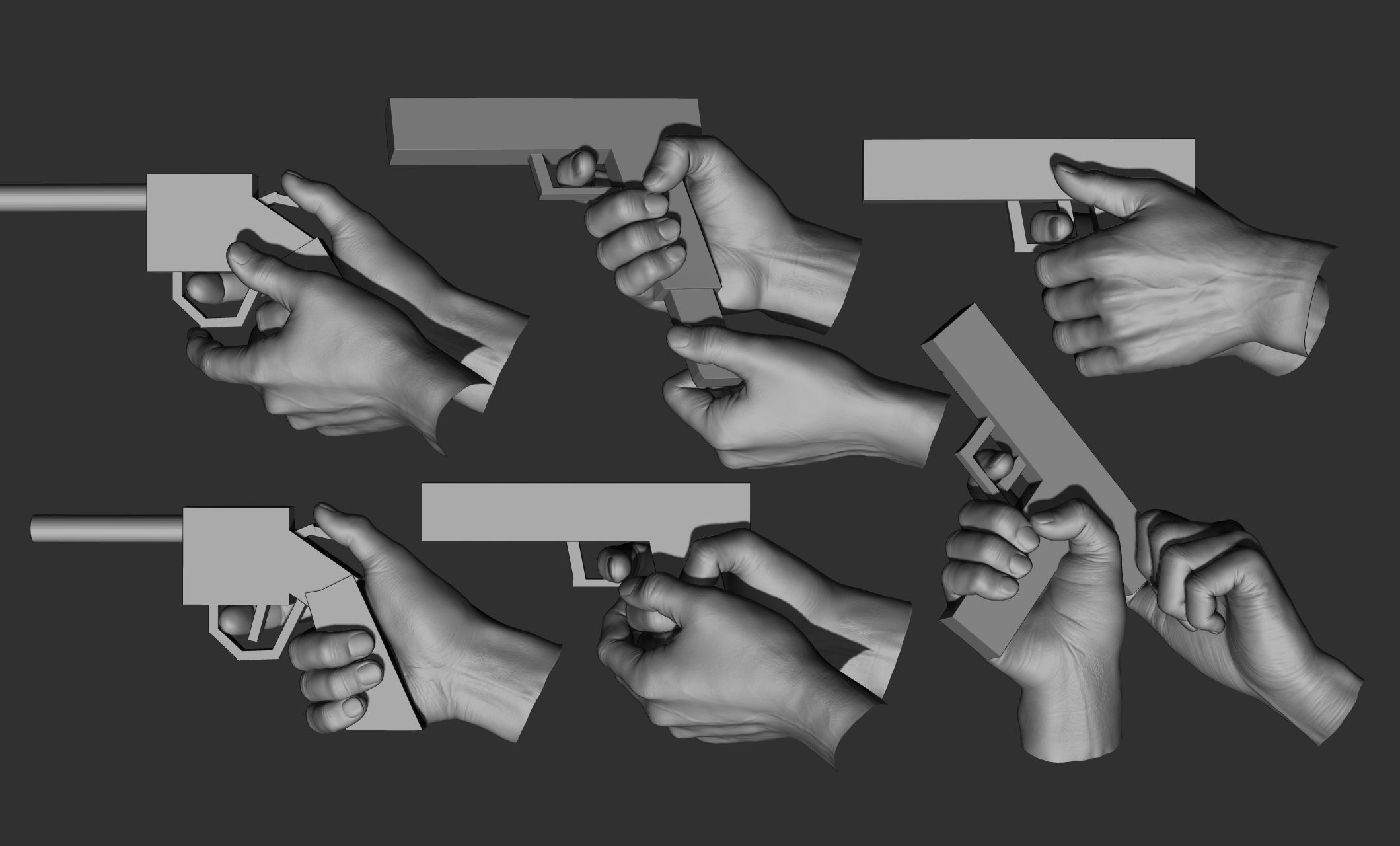 6 male hand poses 3D model_2