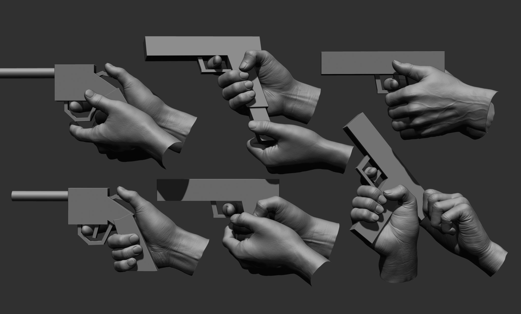 6 male hand poses 3D model_1