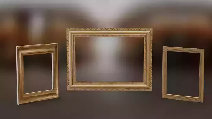 Golden Picture Frames Set Low-poly 3D model
