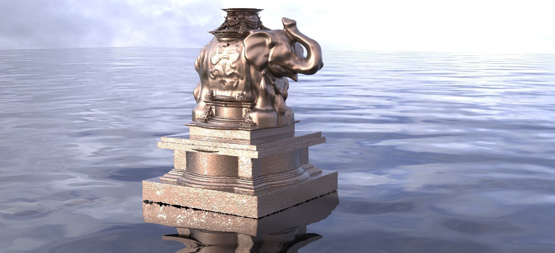 Elephant statue pillar 3D model_1