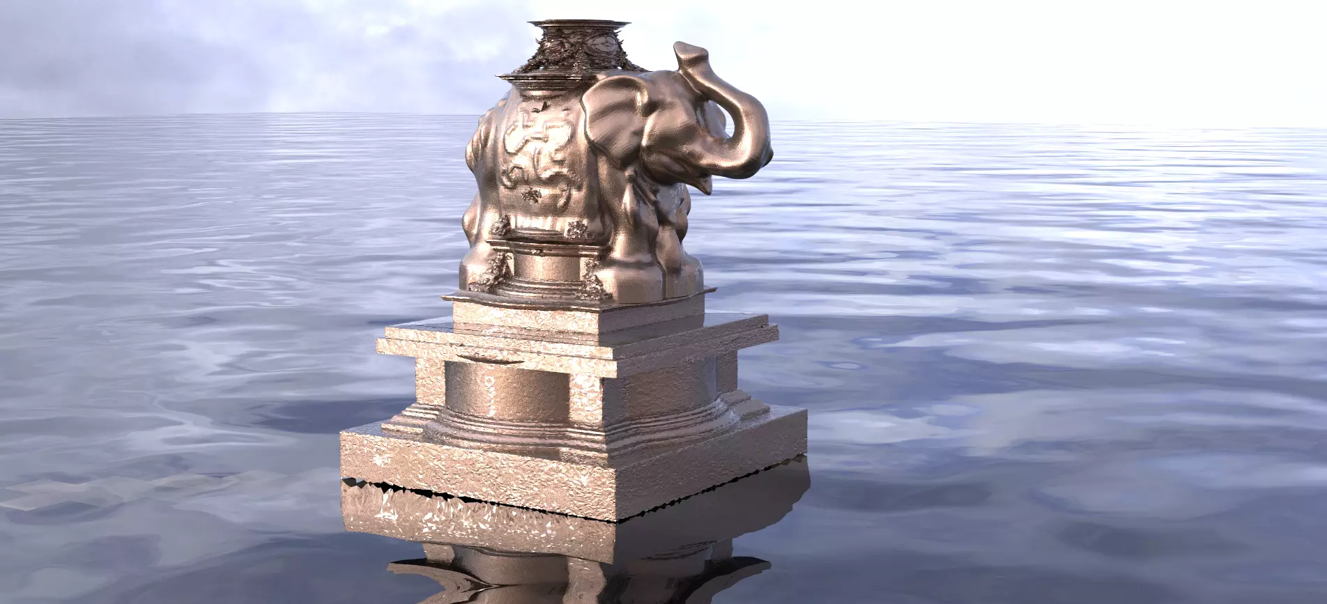 Elephant statue pillar 3D model_0