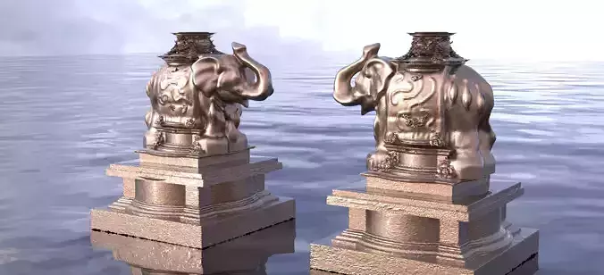 Elephant ancient statue pillars mirrored together