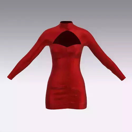 RED SATIN DRESS FRONT WINDOW