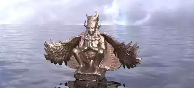 Ancient Deity Statue Wings open 3D model