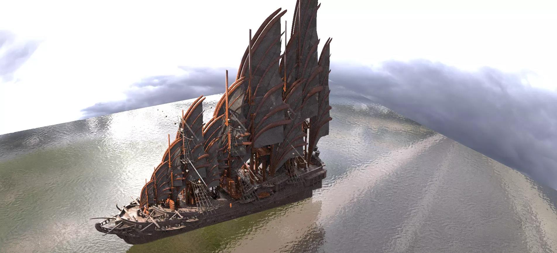 Lord Emperors Asian Red Fin sailed Ship 3D model_0