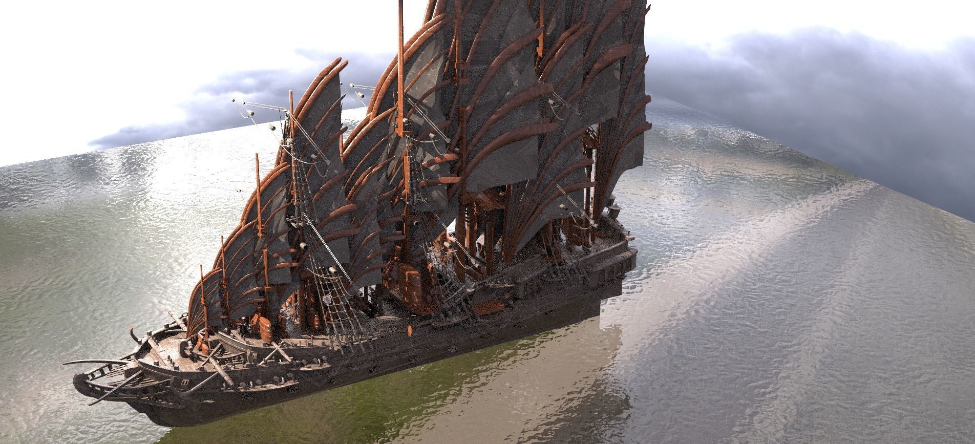 Lord Emperors Asian Red Fin sailed Ship 3D model_1