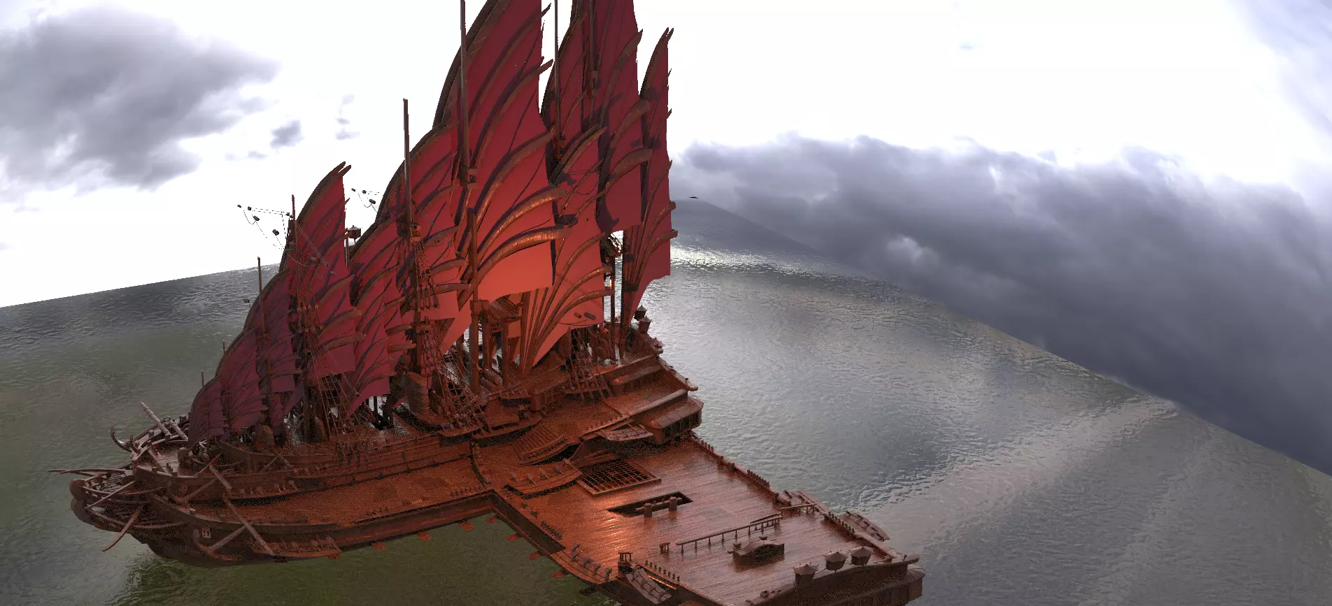 Emperors Asian Red Fin sailed Ship port 1 3D model_0