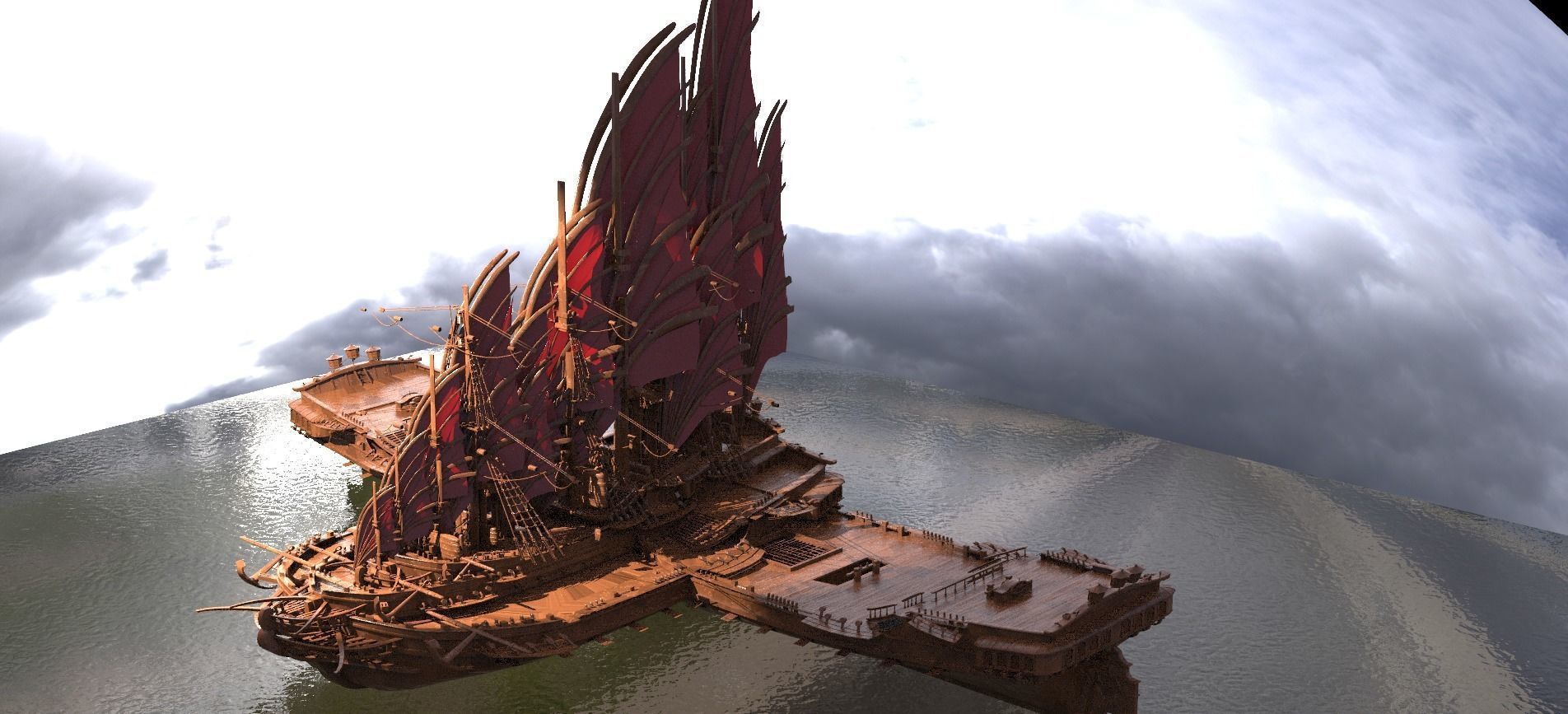 Emperors Asian Red Fin sailed Ship port 1 3D model_2