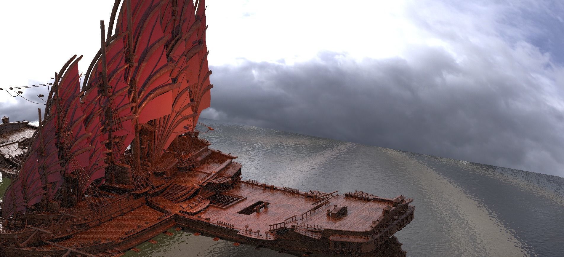 Emperors Asian Red Fin sailed Ship port 1 3D model_1