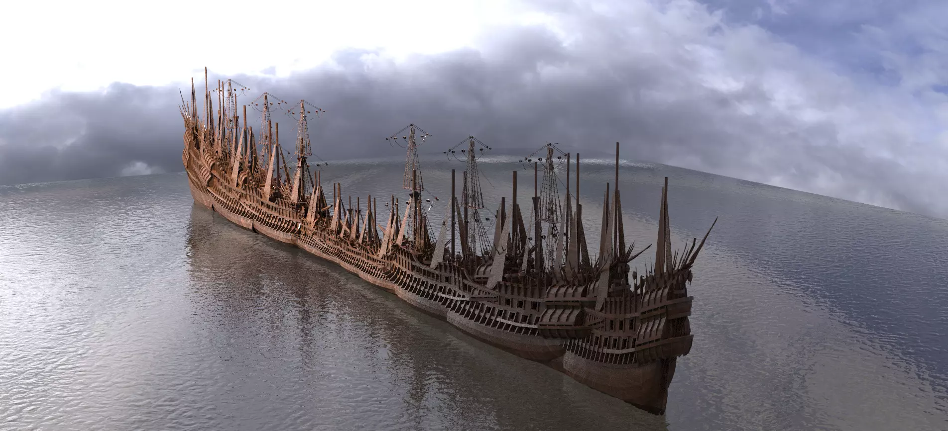 Medieval wall of Ships 3D model_0