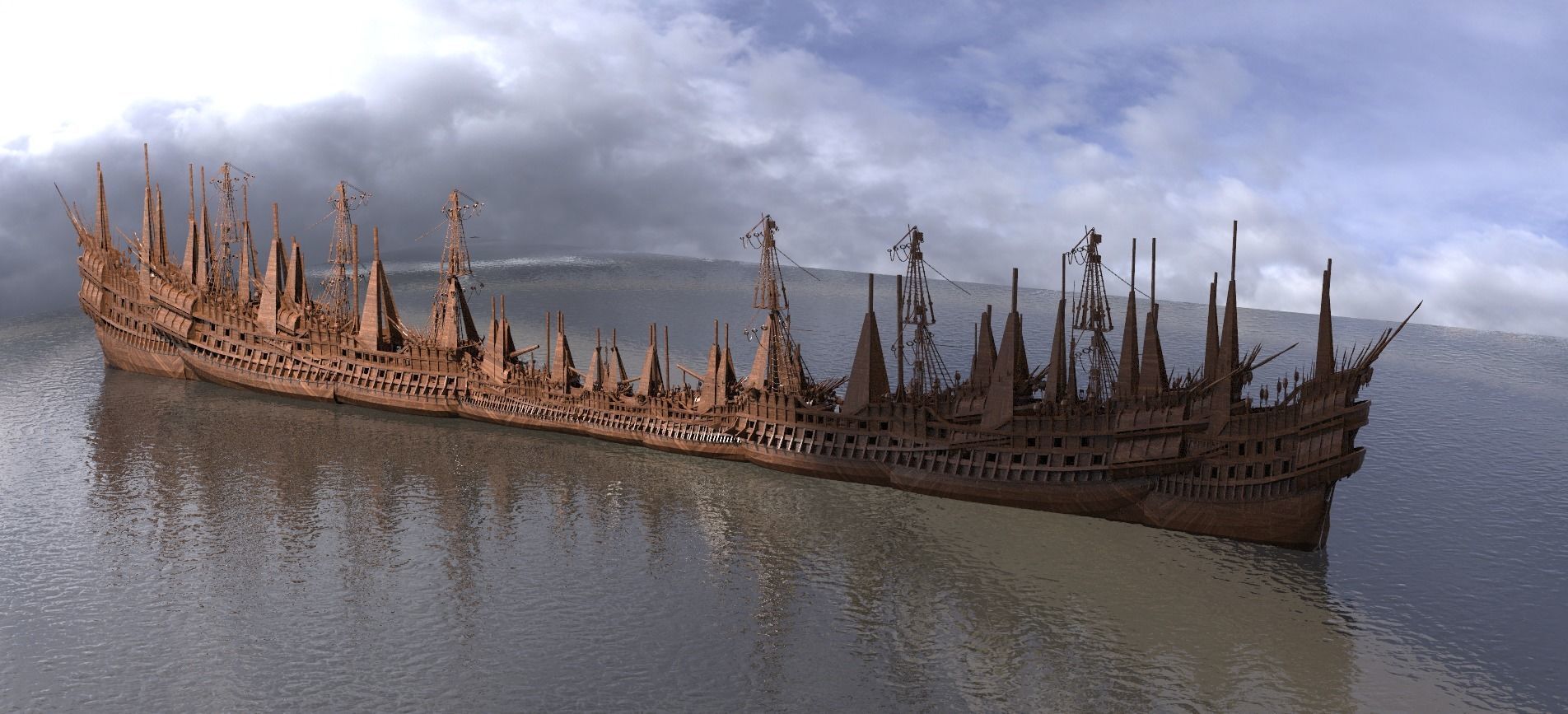 Medieval wall of Ships 3D model_1