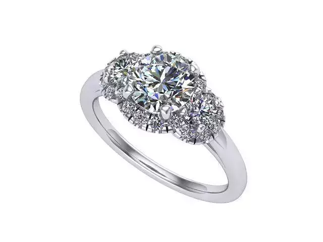 Halo Three Stone Engagement Ring