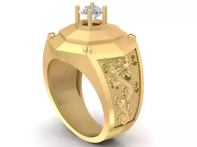Geometric Engraved Diamond Men Ring  2953