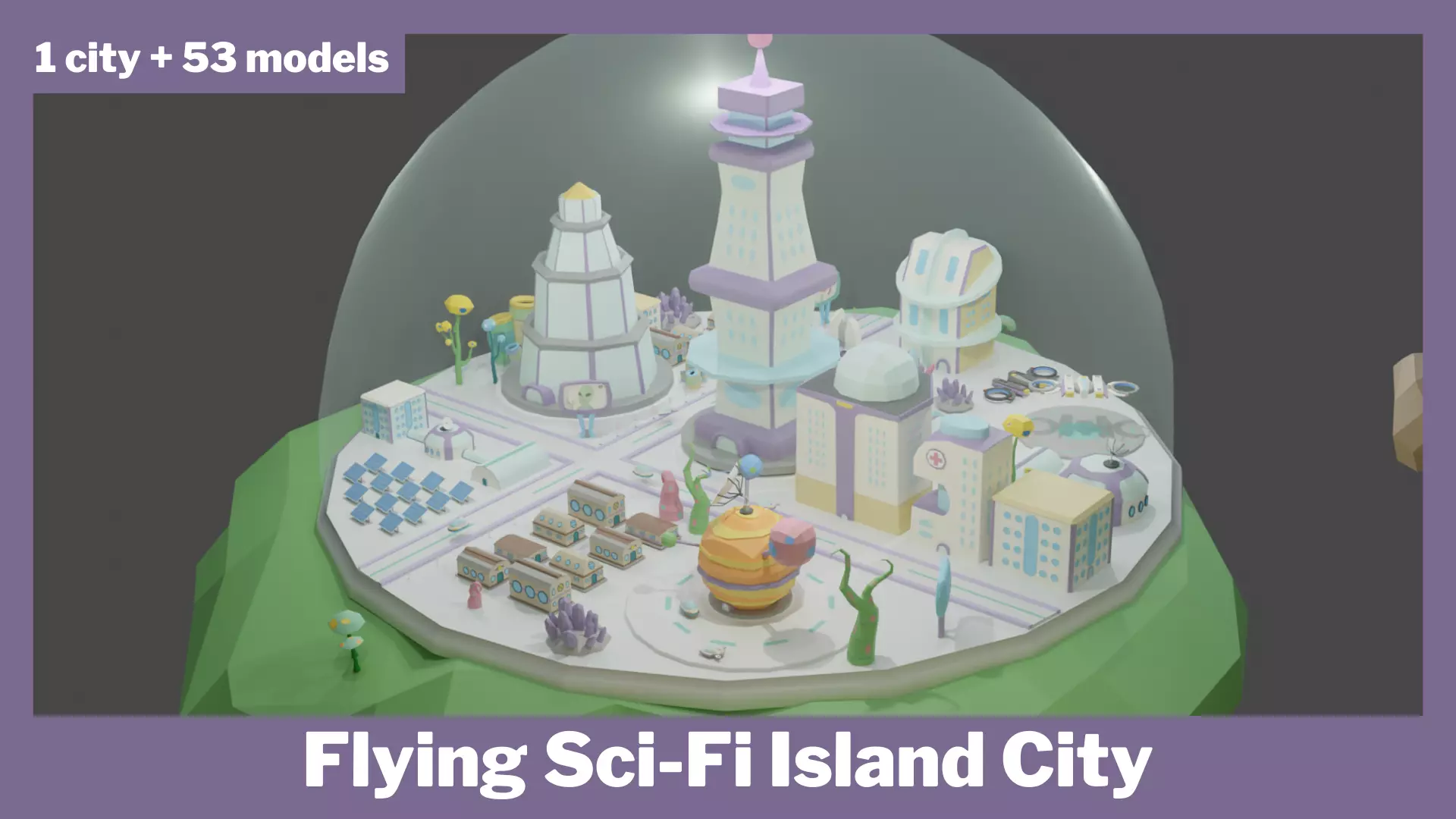 Flying Sci Fi Island City Low-poly 3D model_0