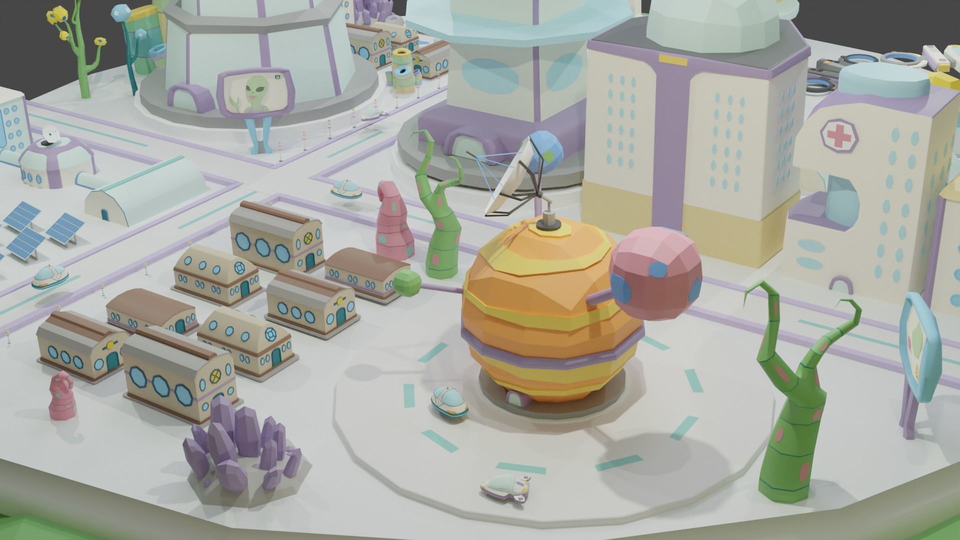 Flying Sci Fi Island City Low-poly 3D model_7