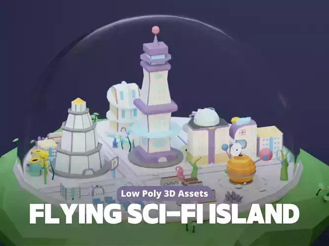 Low Poly Flying Sci Fi Island City