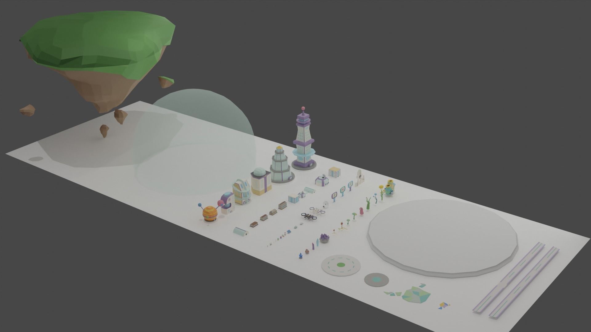 Flying Sci Fi Island City Low-poly 3D model_11