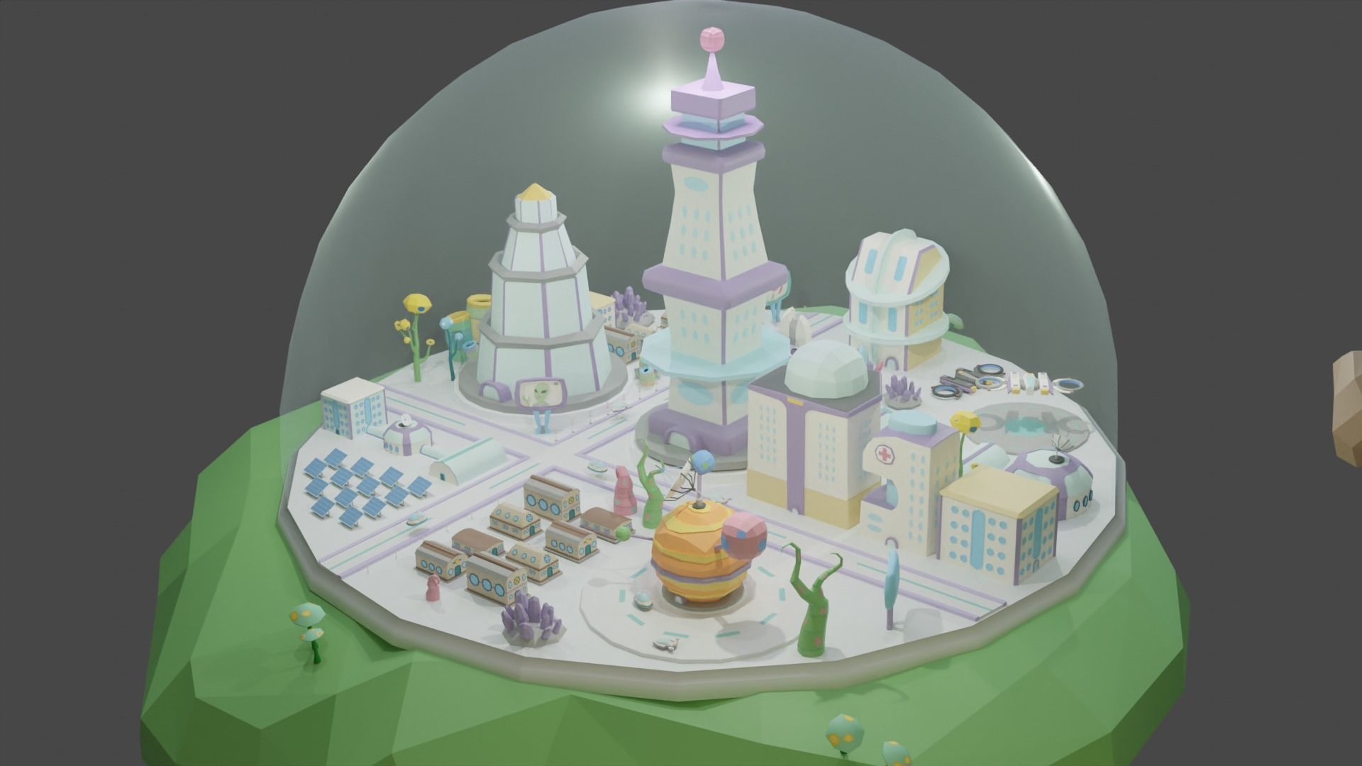 Flying Sci Fi Island City Low-poly 3D model_3
