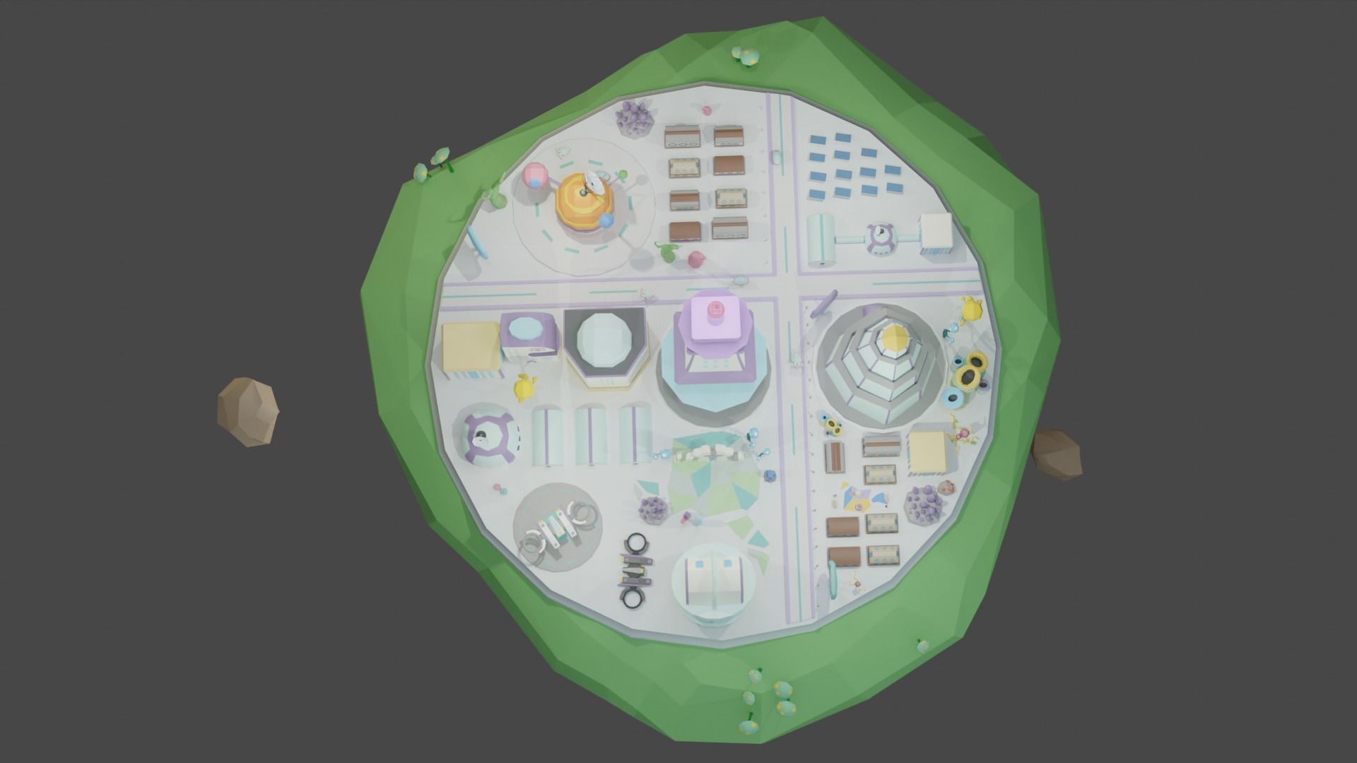 Flying Sci Fi Island City Low-poly 3D model_6