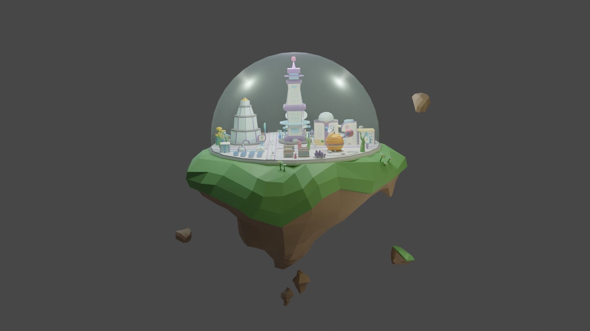 Flying Sci Fi Island City Low-poly 3D model_2