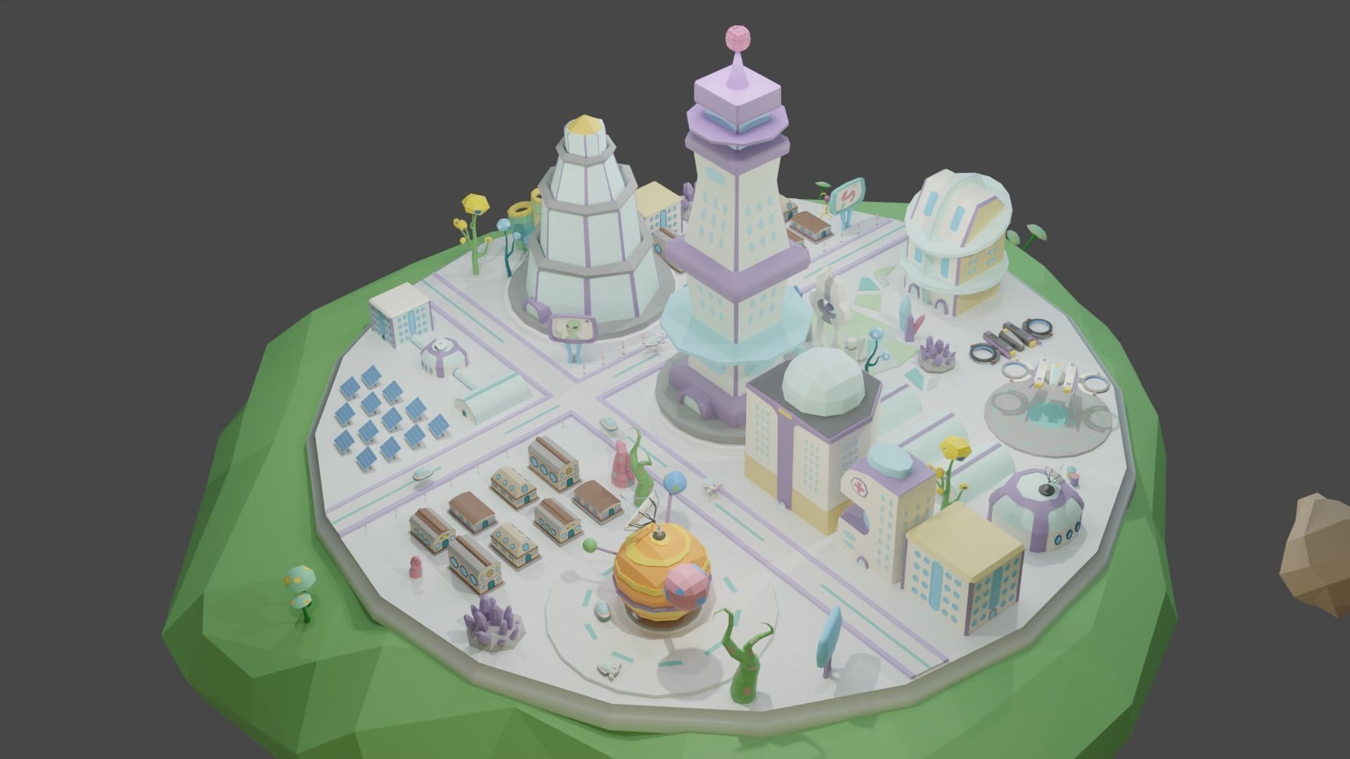 Flying Sci Fi Island City Low-poly 3D model_4