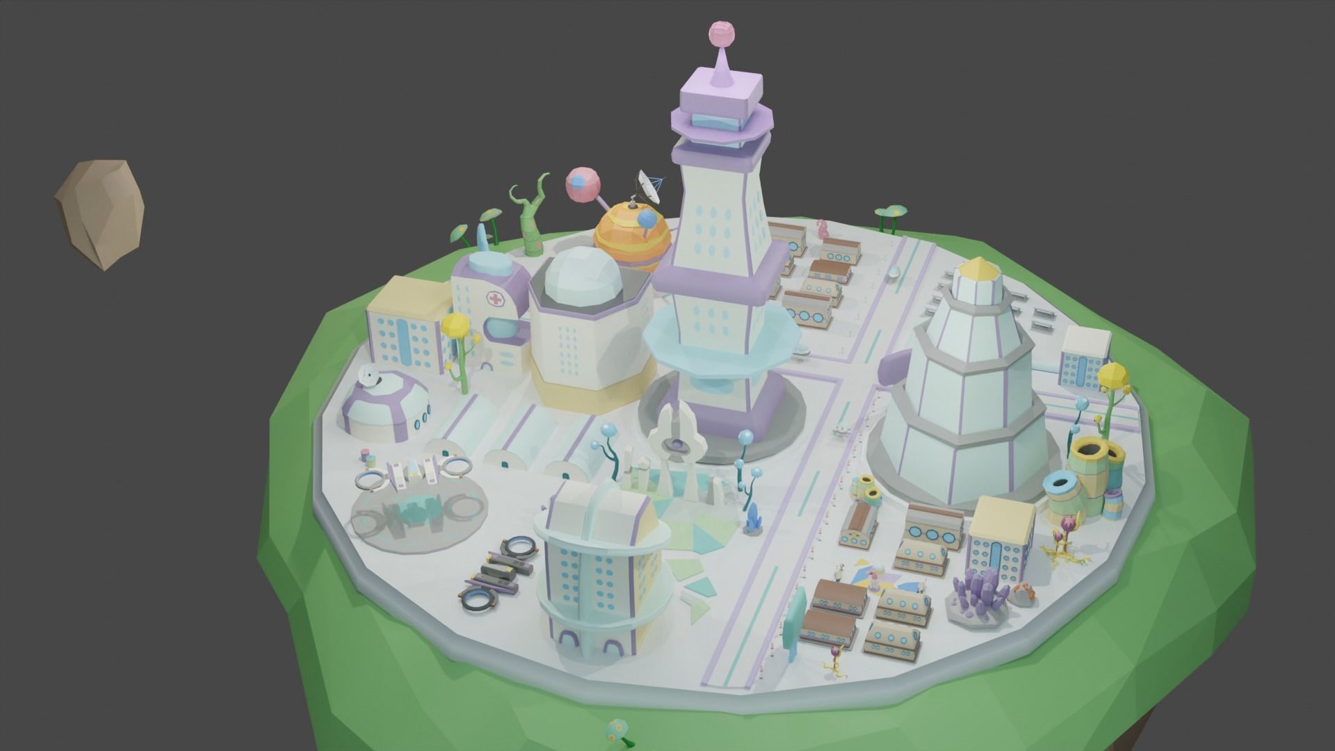 Flying Sci Fi Island City Low-poly 3D model_5