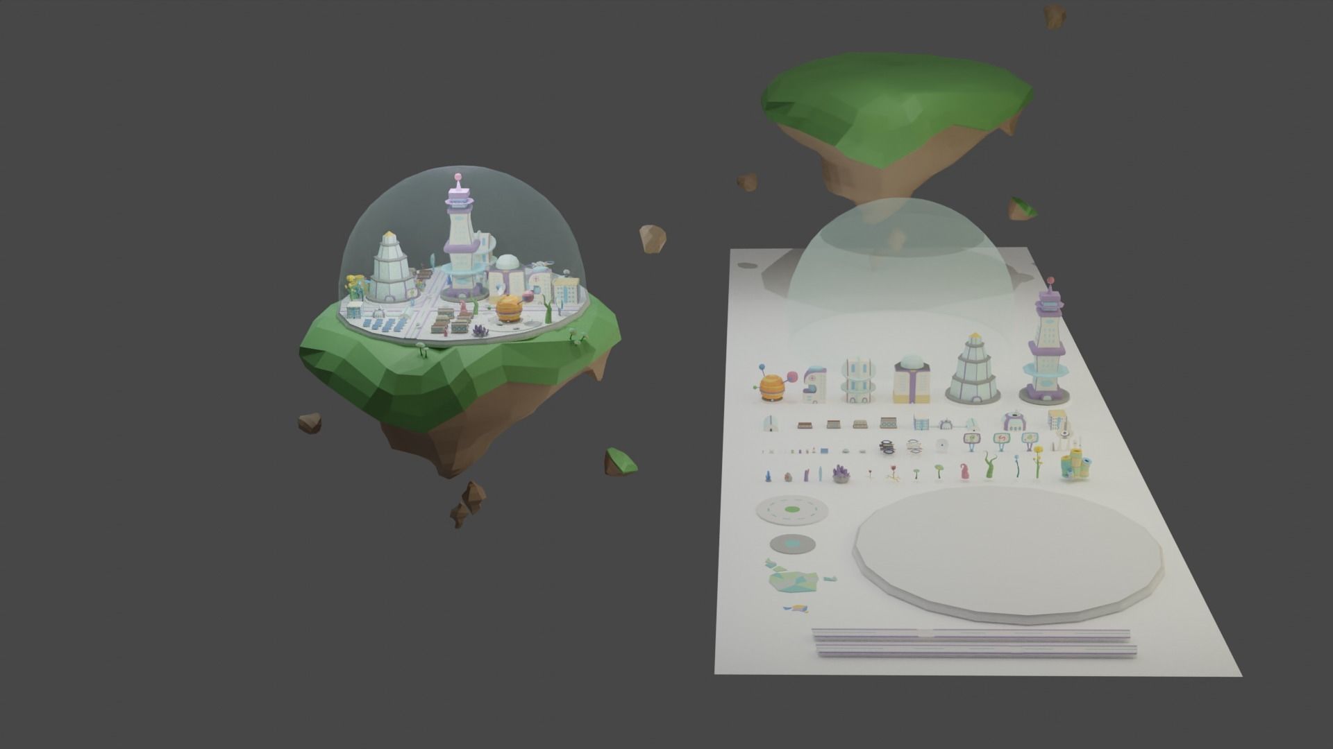 Flying Sci Fi Island City Low-poly 3D model_10