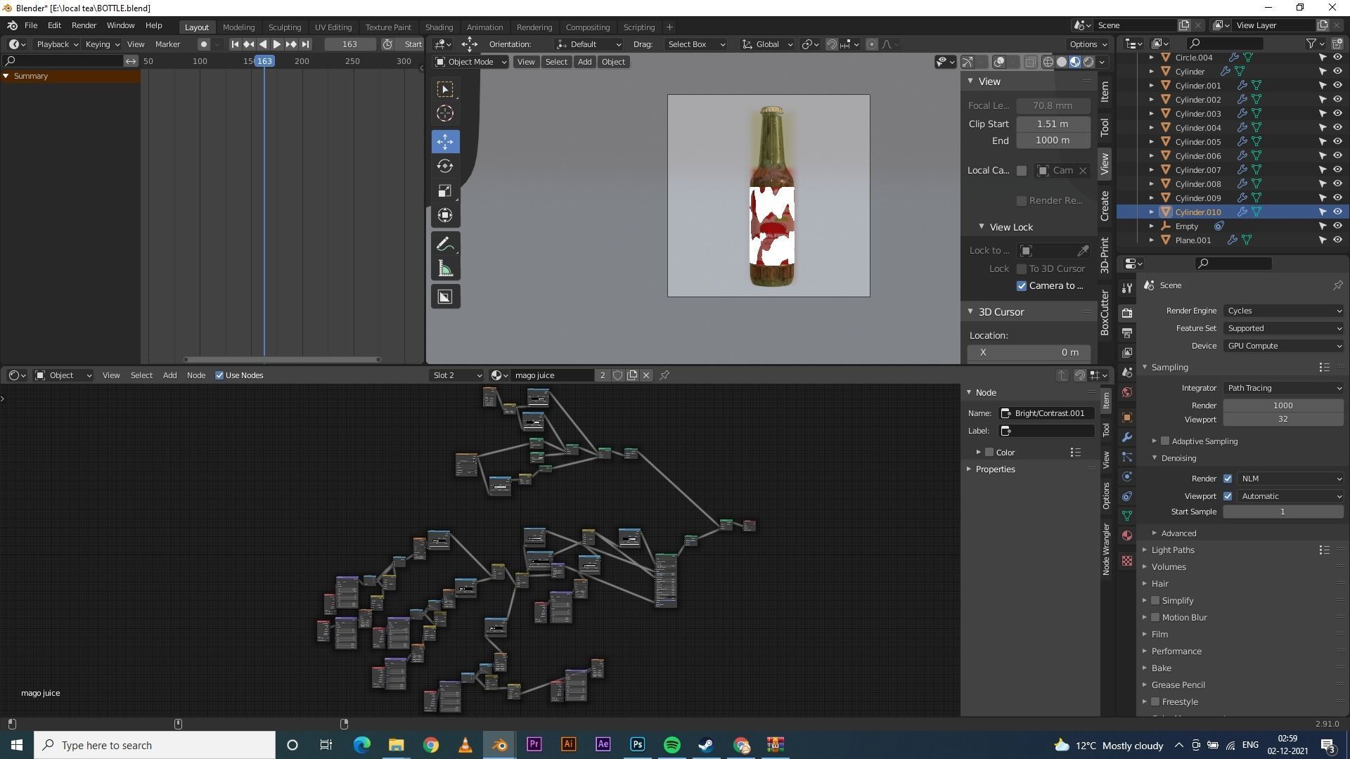 condensate juice bottle with label ripped off 3D model_2
