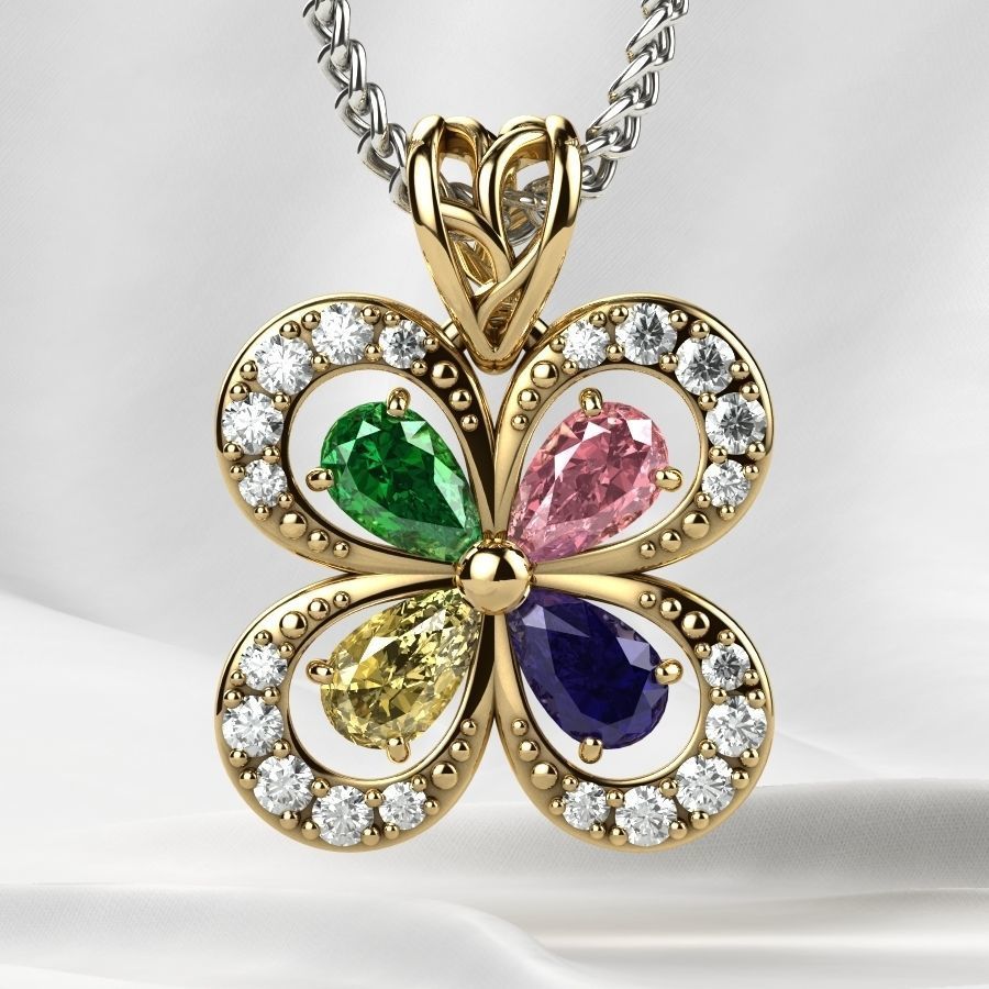Emeralds Clover Gold Pendant 3D print model_2