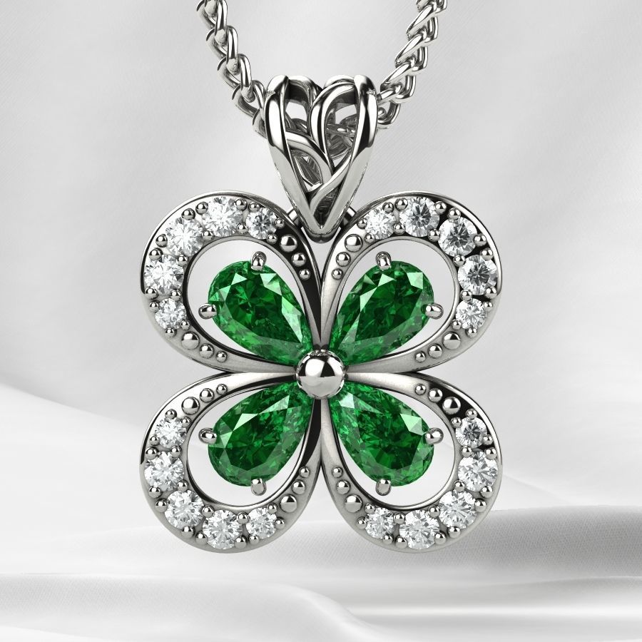 Emeralds Clover Gold Pendant 3D print model_8