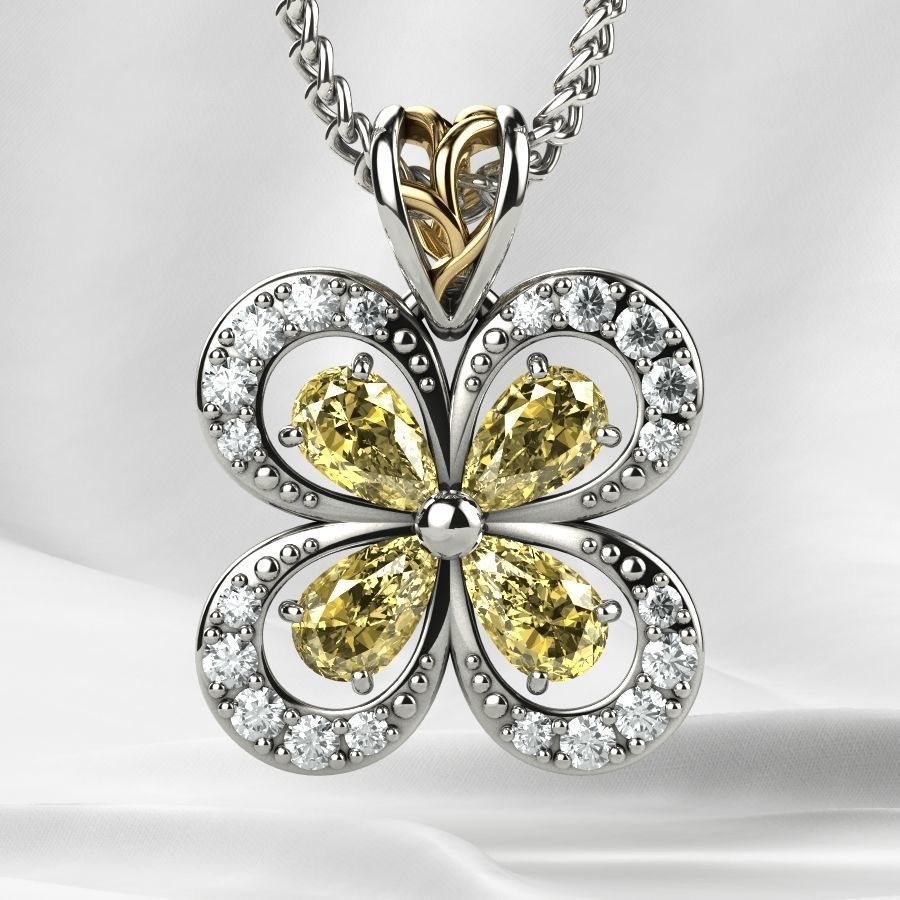Emeralds Clover Gold Pendant 3D print model_10